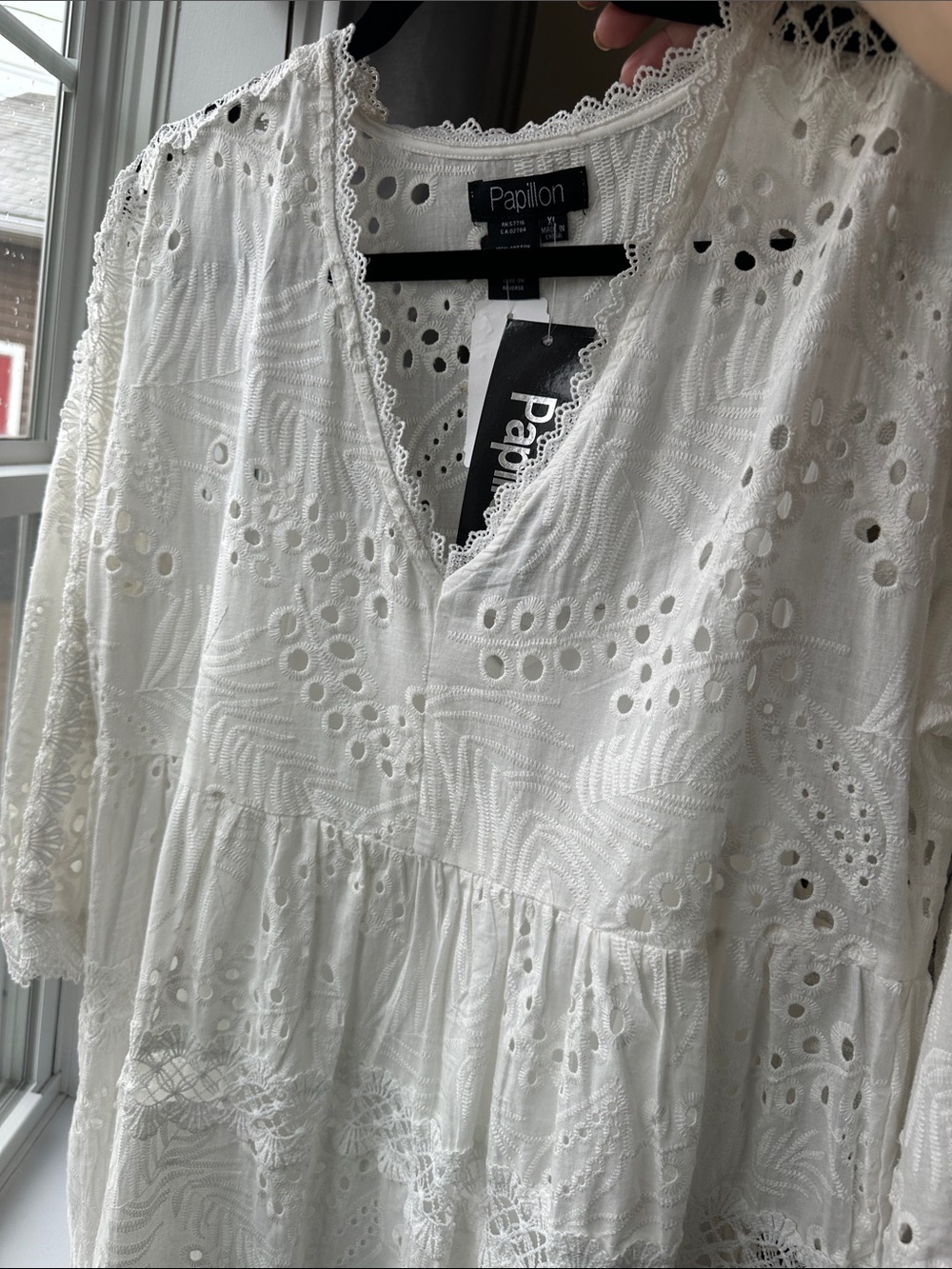 Sz XL🇨🇦⭐️NWT Papillon Blanc White Lined Eyelet Dress/Swimsuit Coverup. PTP 21”